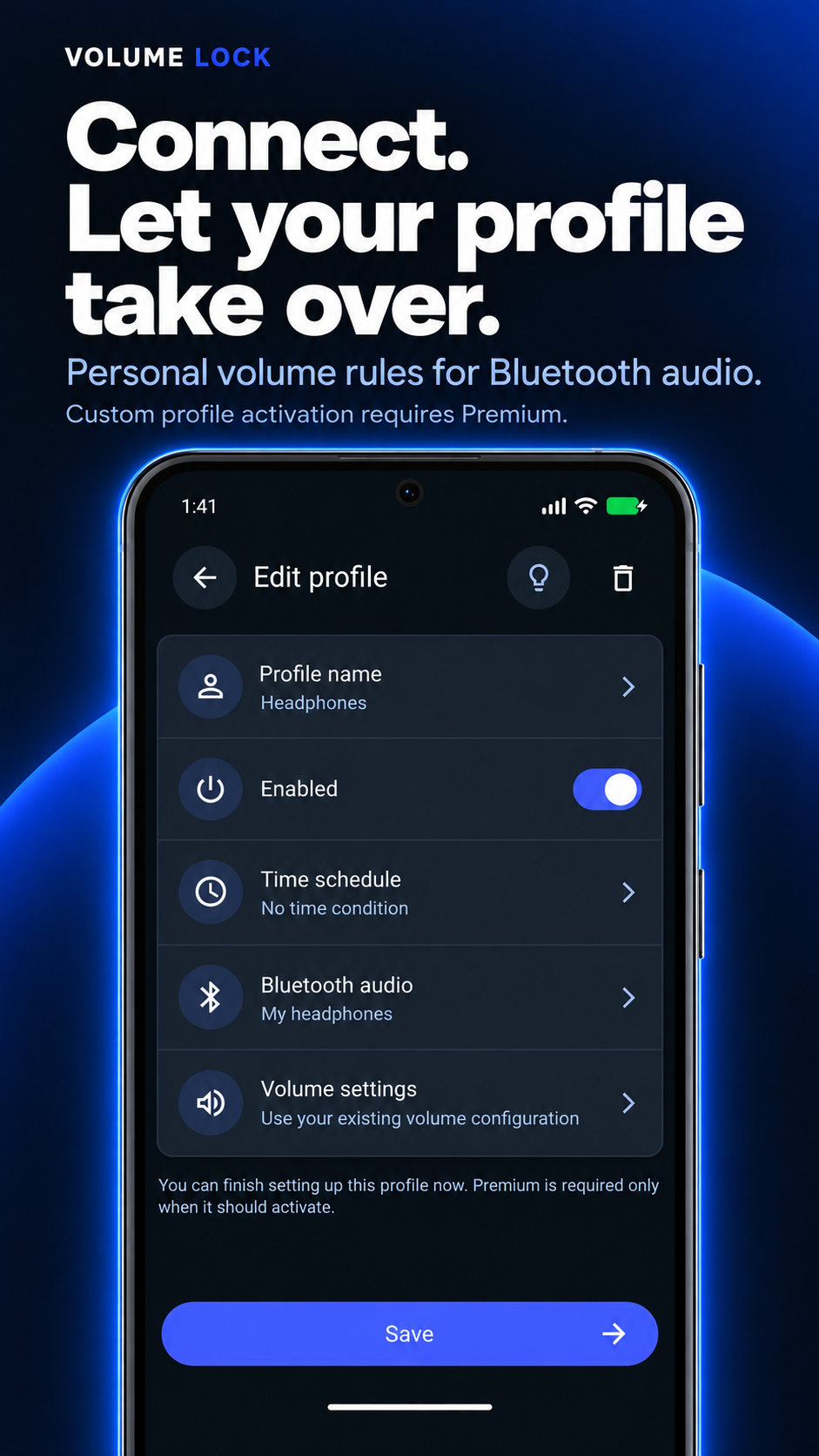 A Bluetooth profile in Volume Lock Dark Astra.